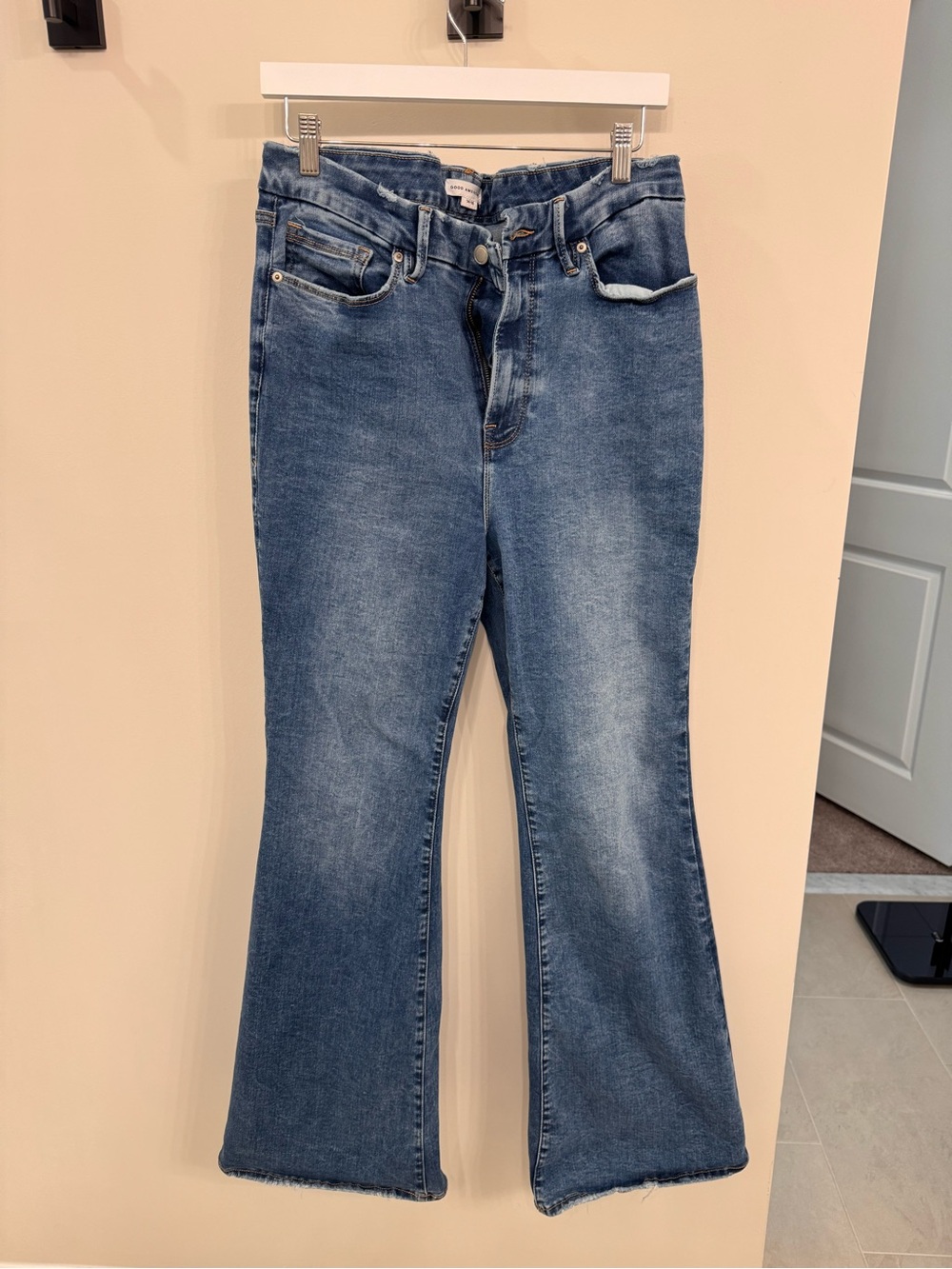 Good American Medium Blue High-Rise Flare Jeans